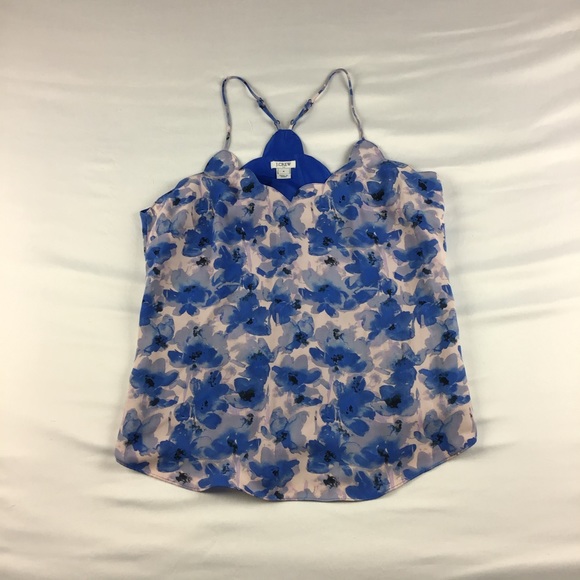 J.Crew Women’s Scalloped Neckline Blue Floral Dressy Tank Top Size 8